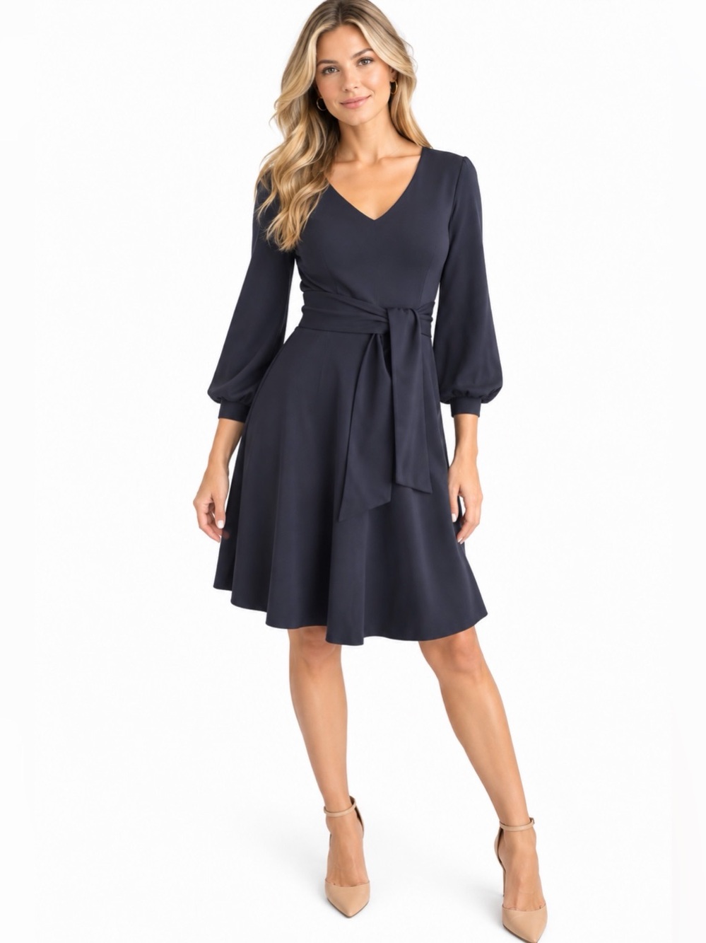 Boden Navy V-Neck Tie-Waist Dress 8P